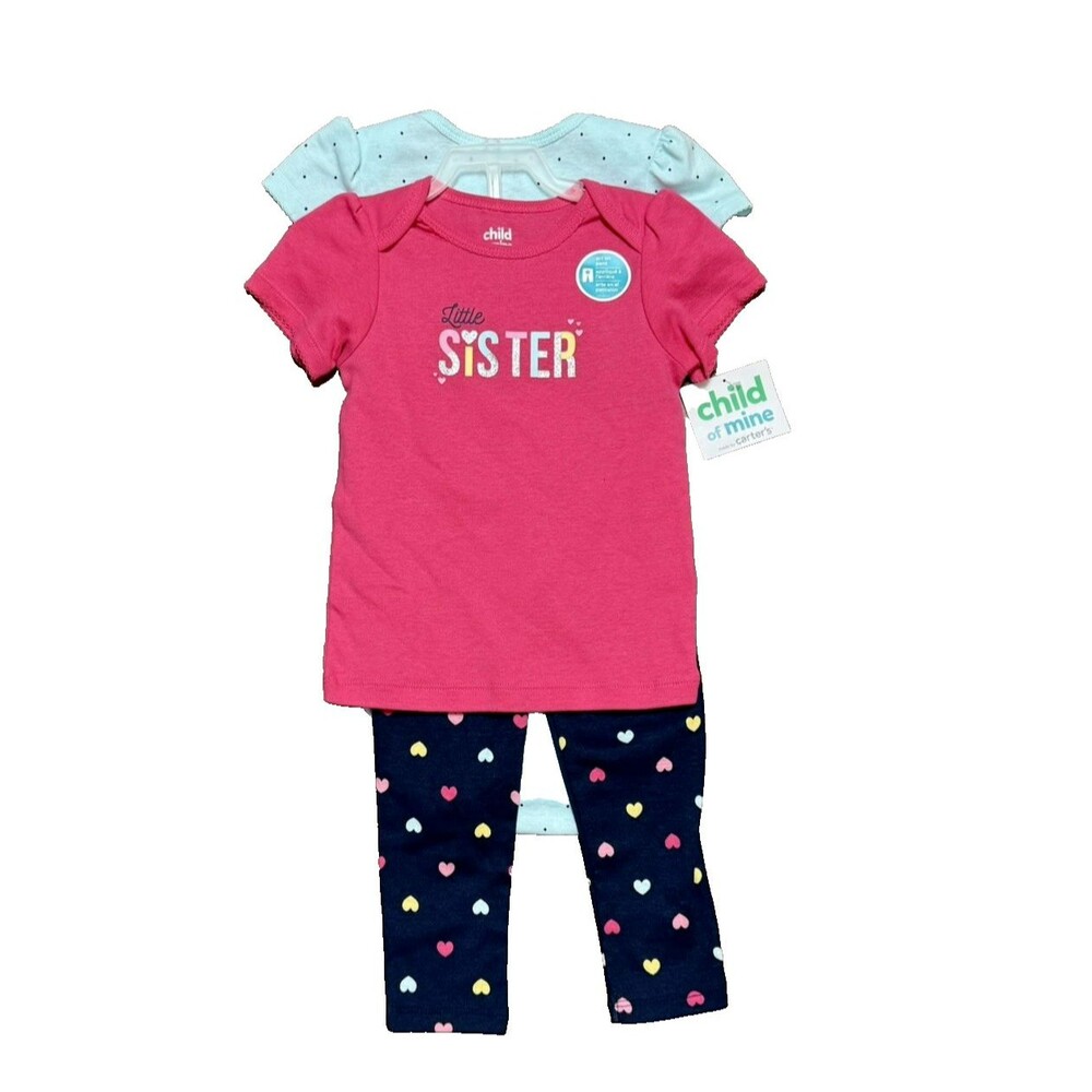 Carter's Child of Mine Baby Girl LITTLE SISTER 3-Piece Outfit 24M NWT.